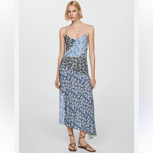 Mango Dresses & Skirts - MANGO Floral Blue and Black Dress medium